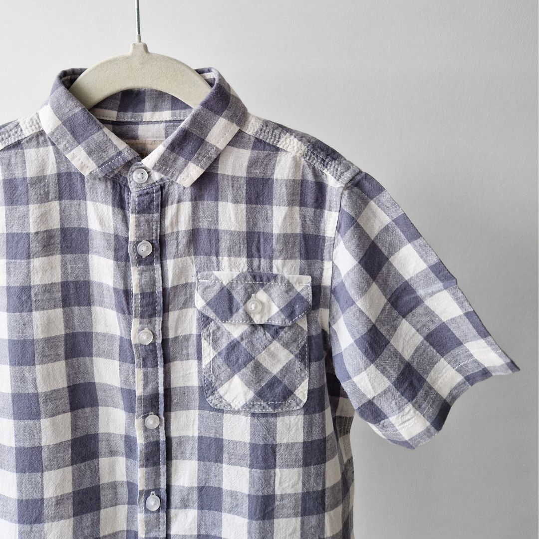 Pre-Loved Kids Lina-Kokvilnas krekls – Balti pelēkā rūtiņa I 116 izm.