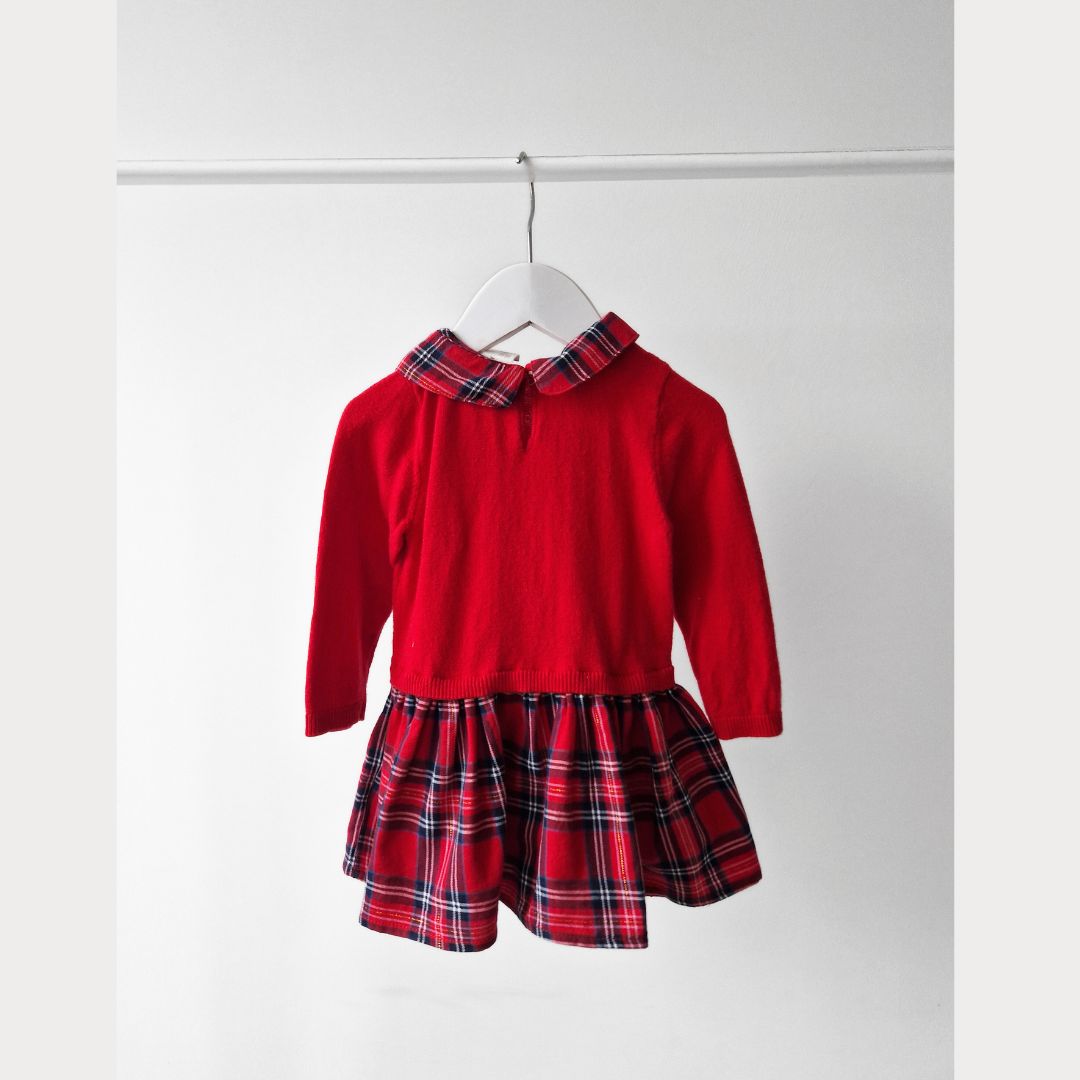 Pre-Loved Kids Festive Dress – Sarkana rūtainā kleitiņa I 74 izm.