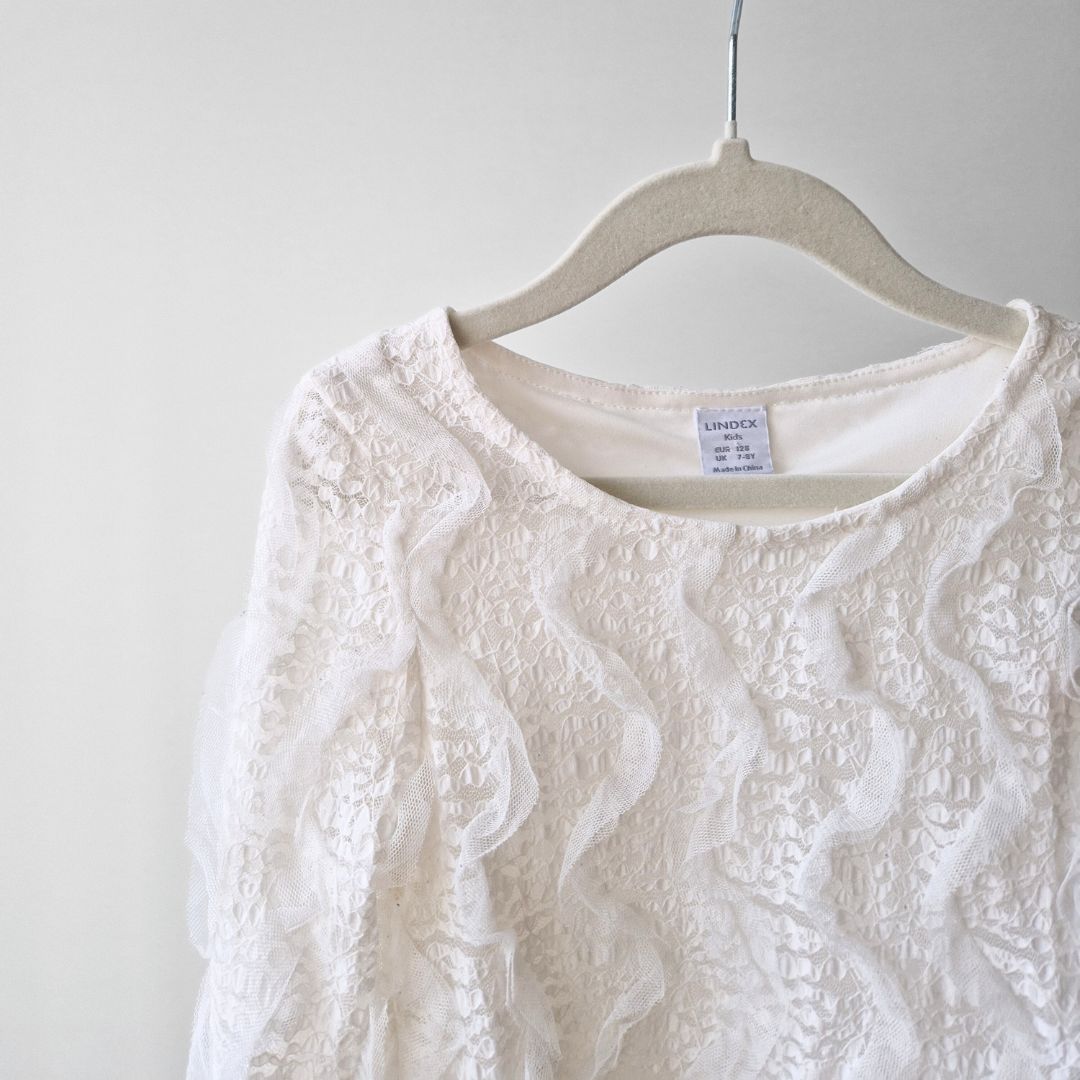 Pre-Loved Kids balts mežģīņu svētku tops | 7–8 gadi