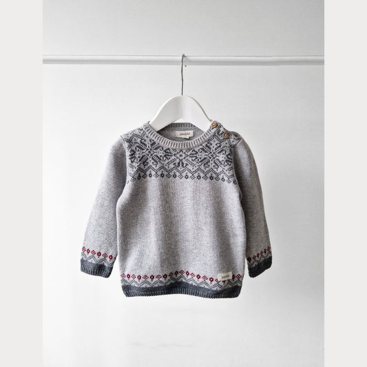 Pre-Loved Kids Knit Džemperis – Pelēks ar rakstiņu | 80 izm.
