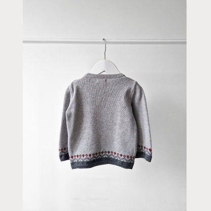 Pre-Loved Kids Knit Džemperis – Pelēks ar rakstiņu | 80 izm.