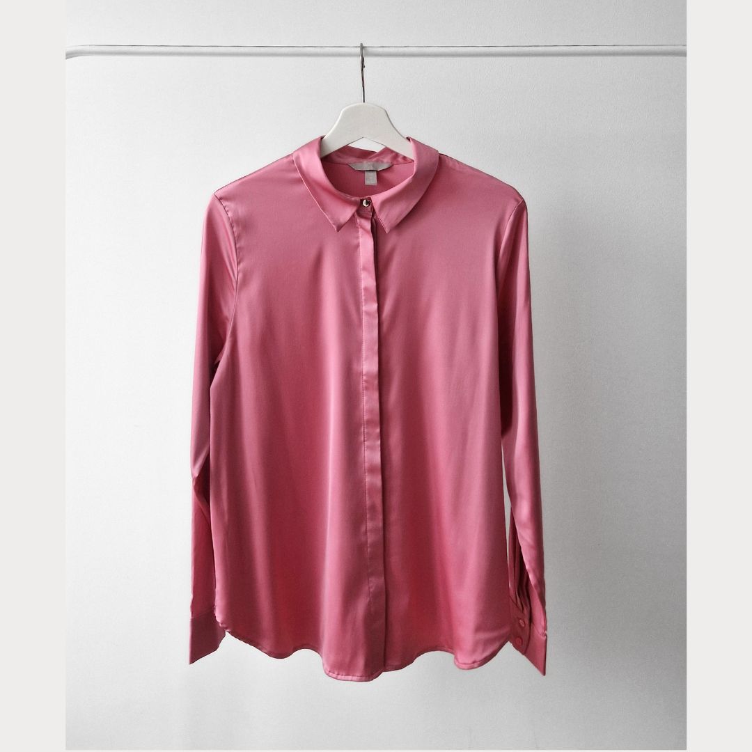 Pre-Loved H&M sieviešu rozā satīna blūze | Izmērs XL (44)