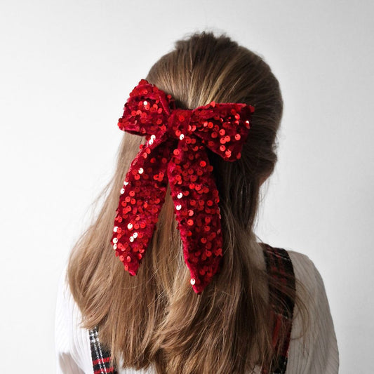 Glitteru sarkanā matu bante svētkiem | Ierobežots daudzums