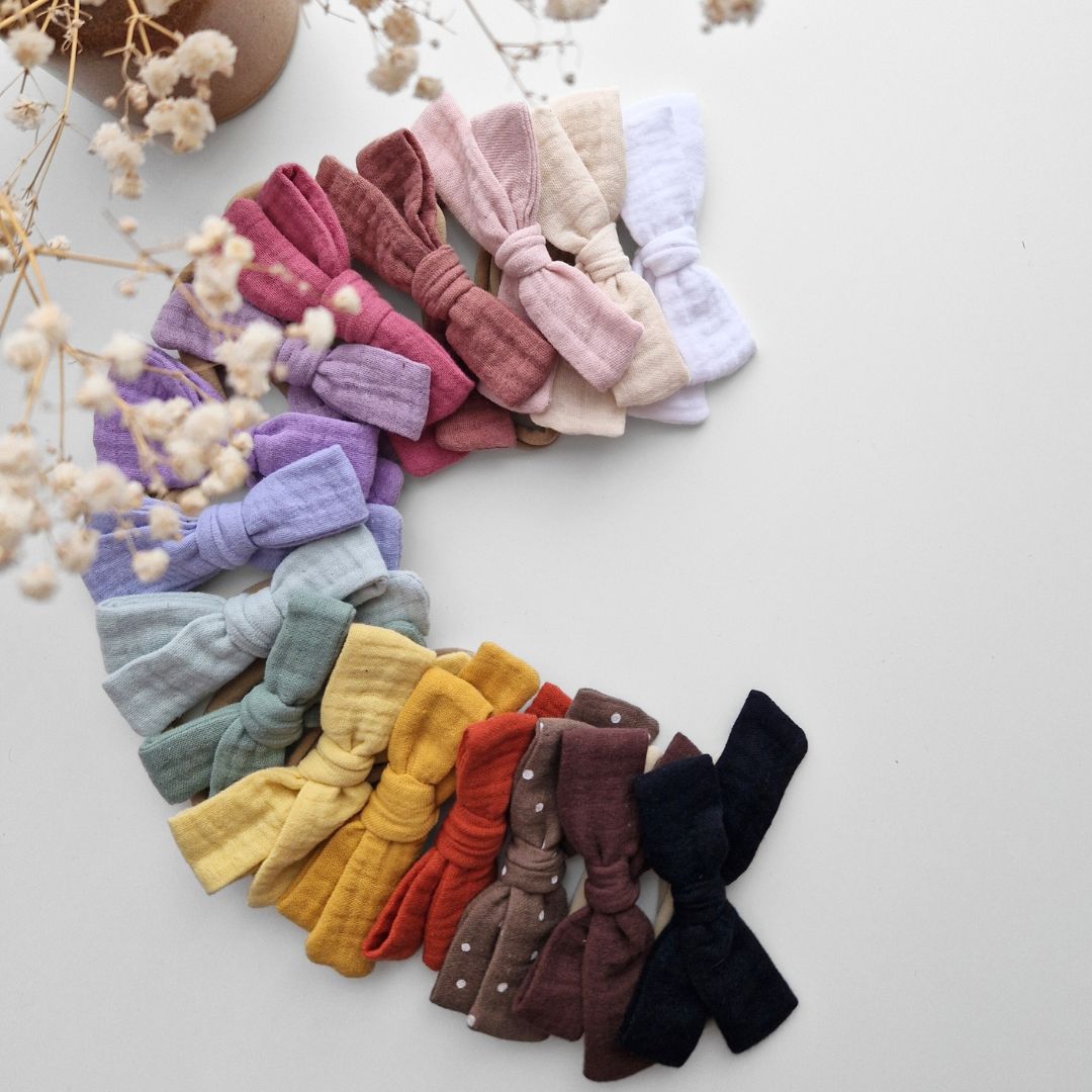 Muslina matu bantes ap galviņu liekamās - 16 krāsās