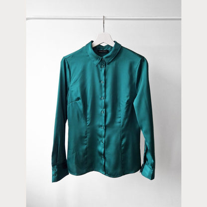 Pre-Loved Satīna Blūze – Smaragdzaļa I 36 izm.