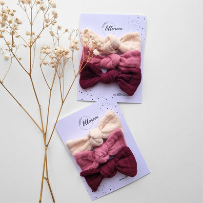 Muslina matu sprādzīšu komplekts meitenēm – 3 maigas bantītes