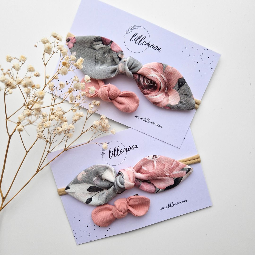 Bantīšu komplekts mazulītei - pelēkie ziedi