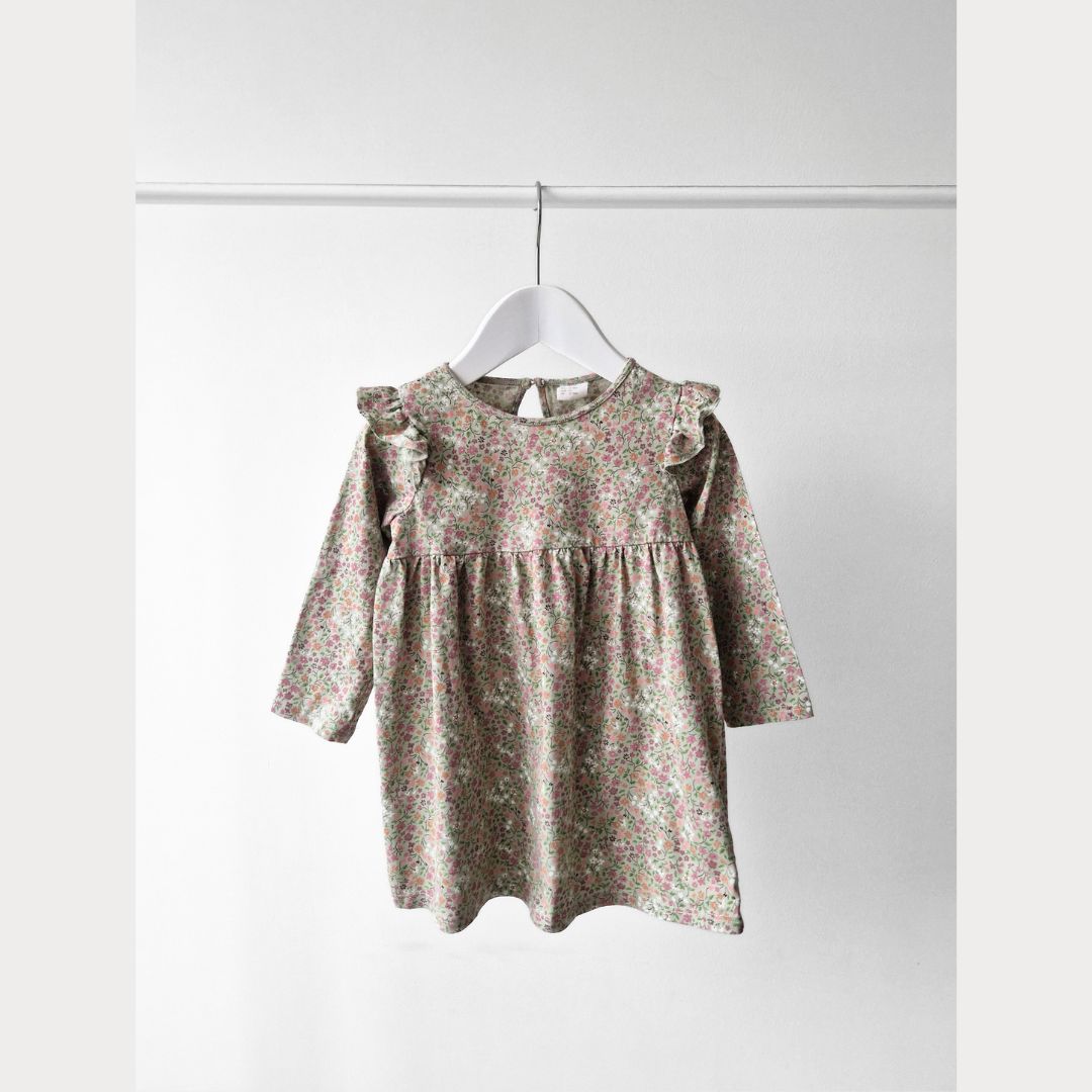 Pre-Loved Kids Kokvilnas Kleitiņa – Zaļa ar ziediem | 86 izm.