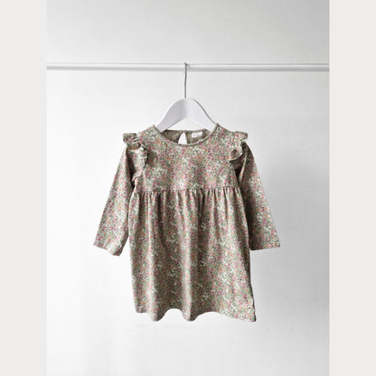 Pre-Loved Kids Kokvilnas Kleitiņa – Zaļa ar ziediem | 86 izm.