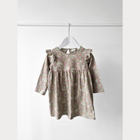 Pre-Loved Kids Kokvilnas Kleitiņa – Zaļa ar ziediem | 86 izm.