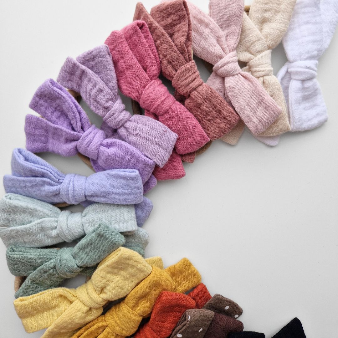 Muslina matu bantes ap galviņu liekamās - 16 krāsās