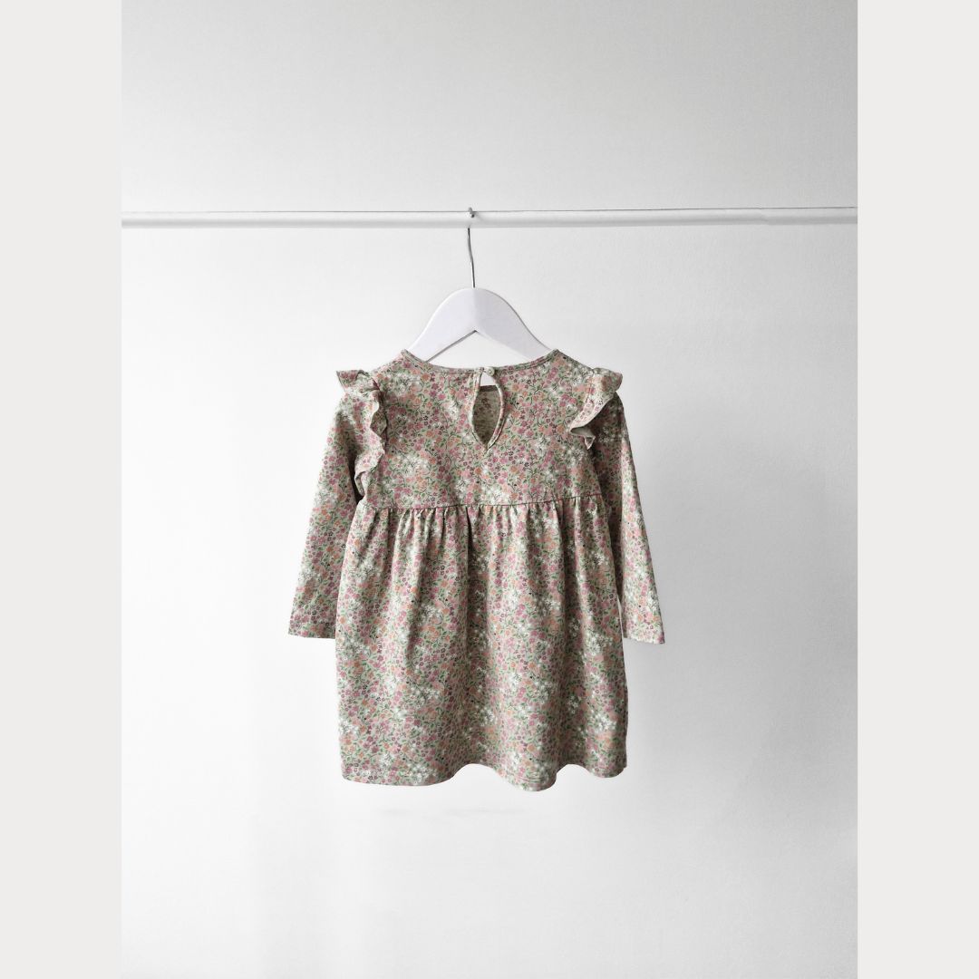 Pre-Loved Kids Kokvilnas Kleitiņa – Zaļa ar ziediem | 86 izm.