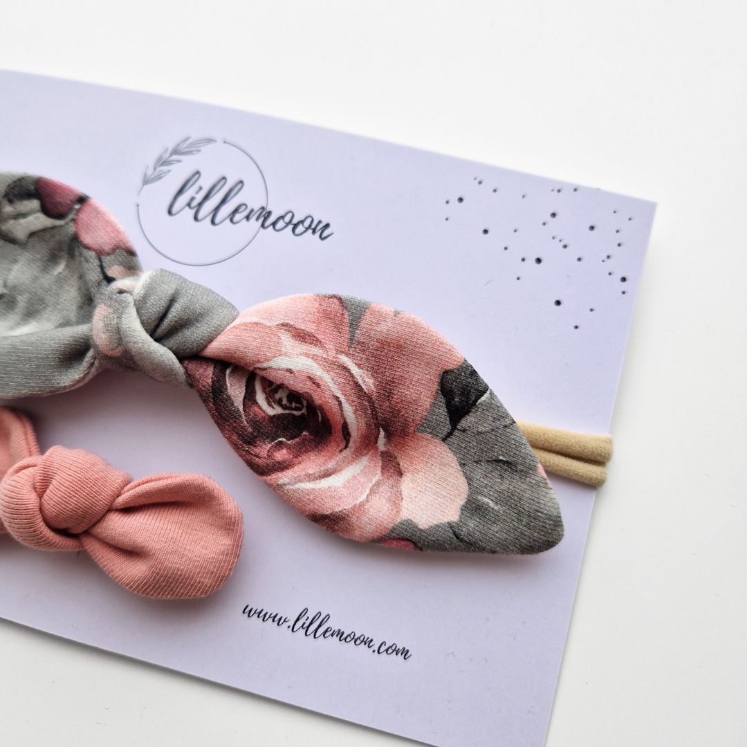 Bantīšu komplekts mazulītei - pelēkie ziedi