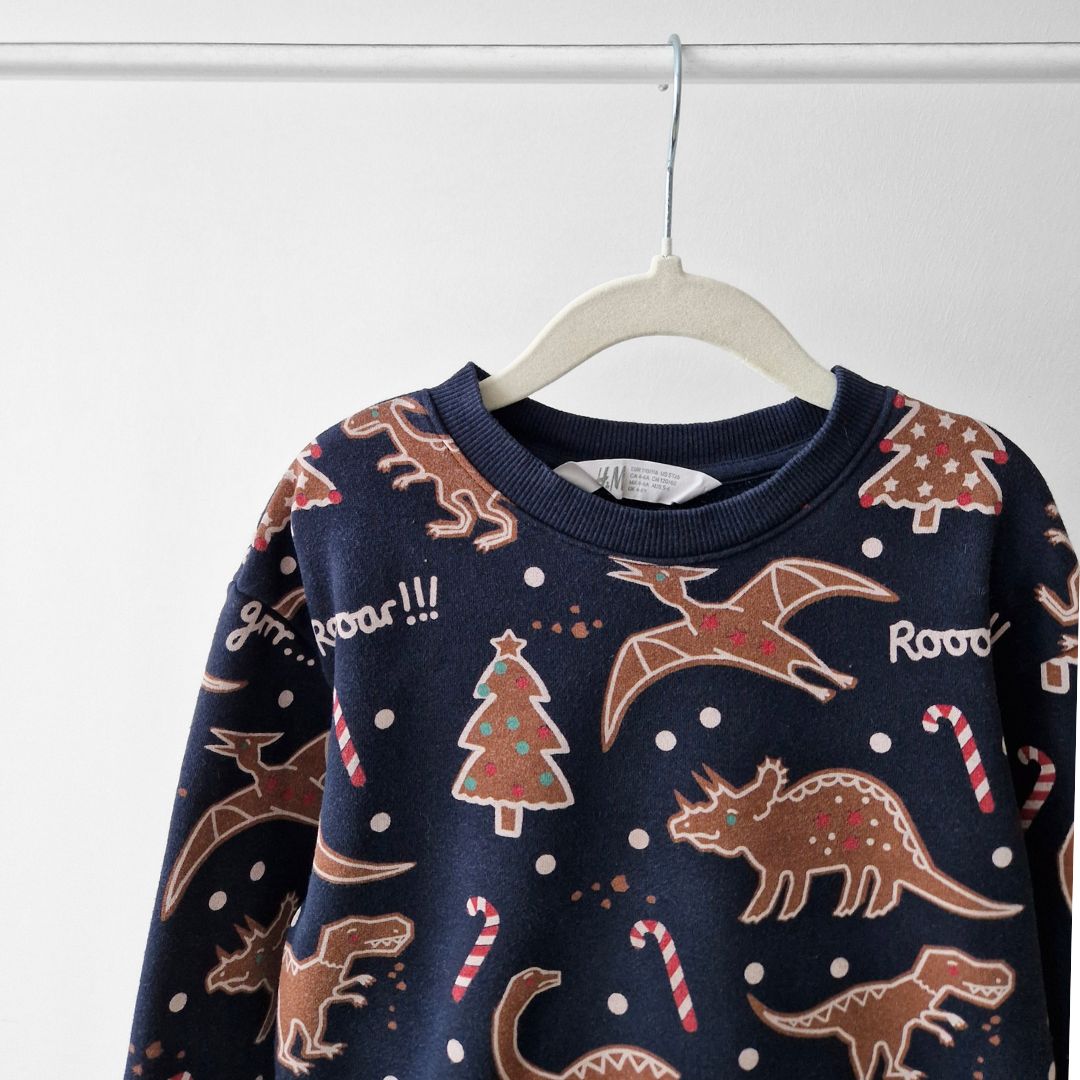 Pre-Loved Kids džemperis ar piparkūku dinozauriem | 4–6 gadi