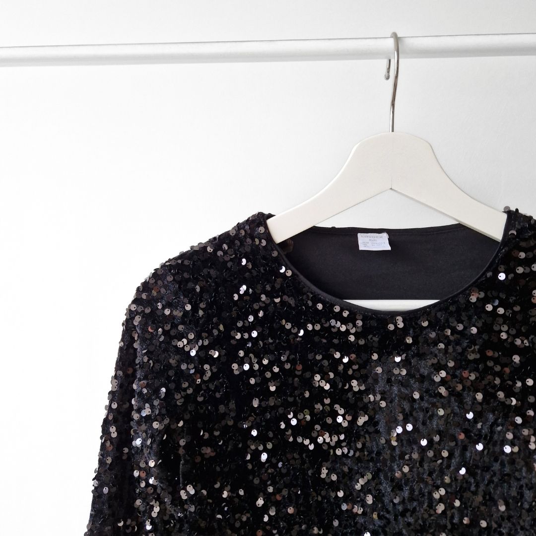 Pre-Loved Kids Svētku Gliteru tops - melnais mirdzumiņš I 146/152izm.