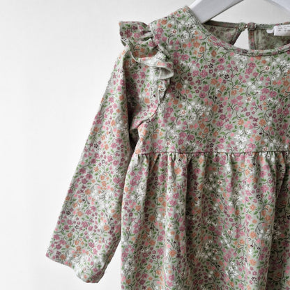 Pre-Loved Kids Kokvilnas Kleitiņa – Zaļa ar ziediem | 86 izm.