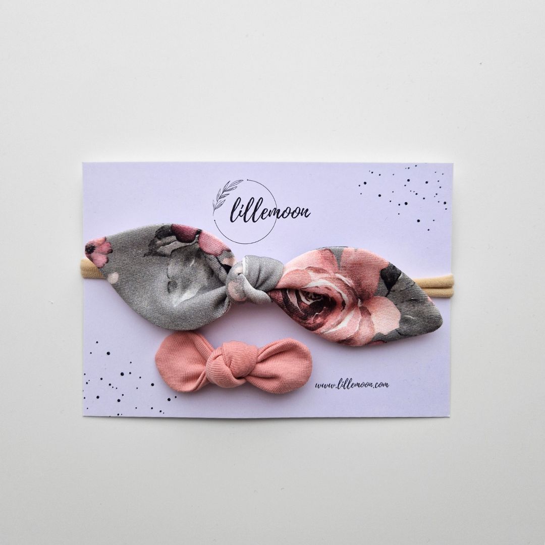 Bantīšu komplekts mazulītei - pelēkie ziedi