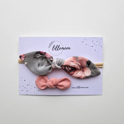 Bantīšu komplekts mazulītei - pelēkie ziedi