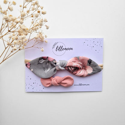 Bantīšu komplekts mazulītei - pelēkie ziedi