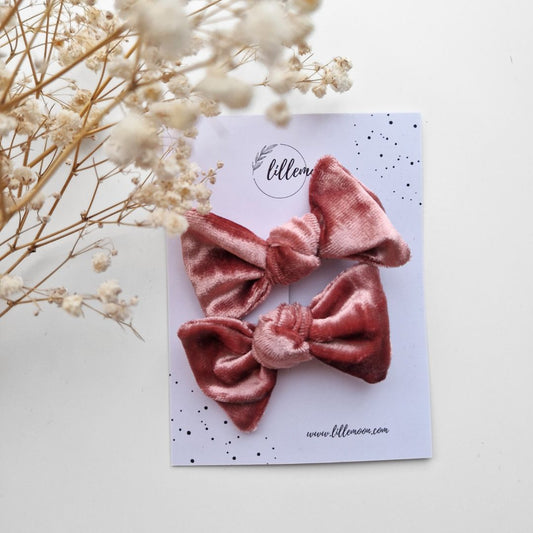 Bantīšu komplektiņš - mazās samta bantītes I Rožu rozā