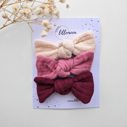 Muslina matu sprādzīšu komplekts meitenēm – 3 maigas bantītes