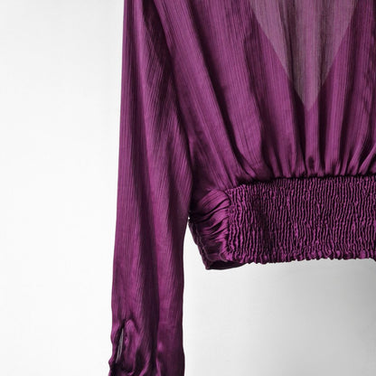 Pre-Loved ZARA lillā drapētā blūze ar elastīgu mugurpusi — M izm.