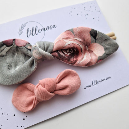 Bantīšu komplekts mazulītei - pelēkie ziedi