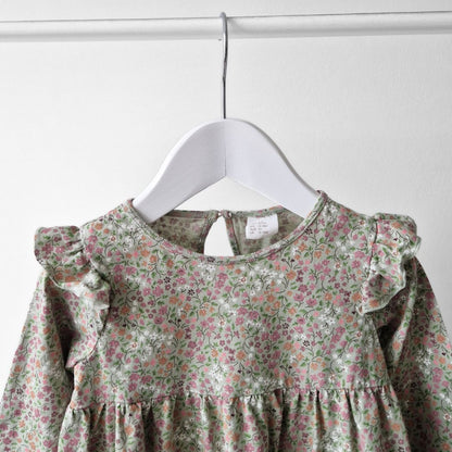 Pre-Loved Kids Kokvilnas Kleitiņa – Zaļa ar ziediem | 86 izm.