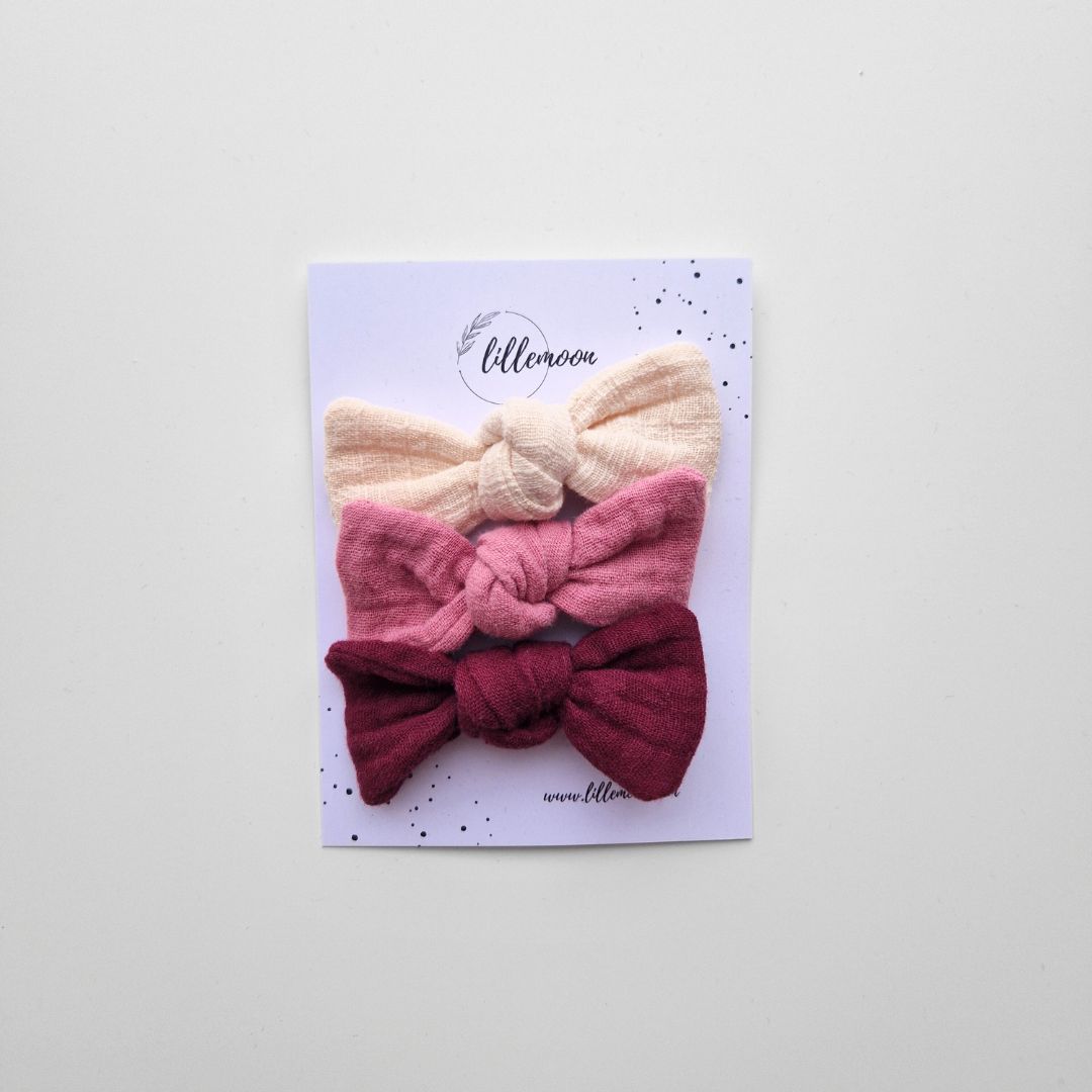 Muslina matu sprādzīšu komplekts meitenēm – 3 maigas bantītes