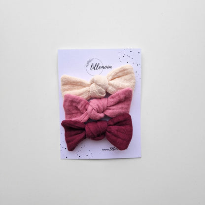 Muslina matu sprādzīšu komplekts meitenēm – 3 maigas bantītes