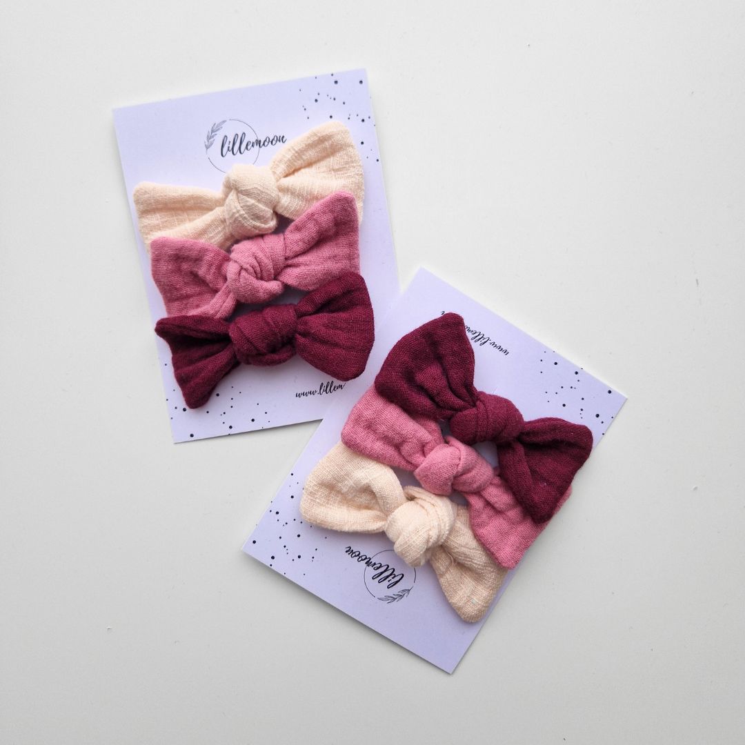 Muslina matu sprādzīšu komplekts meitenēm – 3 maigas bantītes