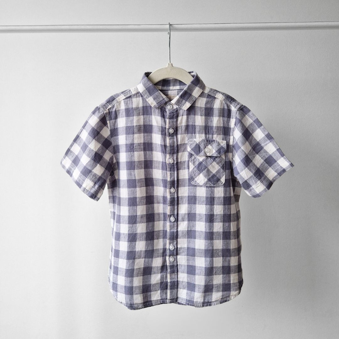 Pre-Loved Kids Lina-Kokvilnas krekls – Balti pelēkā rūtiņa I 116 izm.